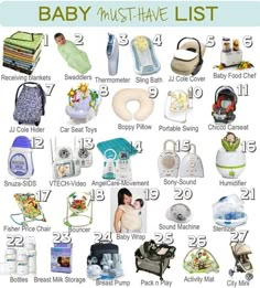 the baby must have list is shown with its pictures and numbers on it's back