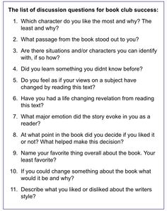 the list of discussion questions for book club success