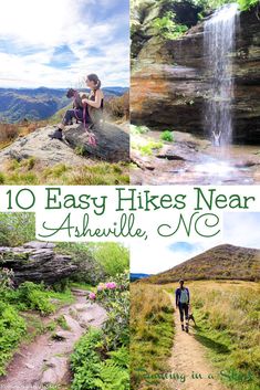 the cover of 10 easy hikes near ashesville, nc with two people sitting on rocks