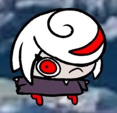 a cartoon character with red eyes and white hair