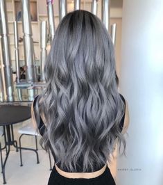 Dark Grey Hair Color, Dark Silver Hair, Dark Grey Hair, Ashy Hair, Hair Stayl, Grey Blonde Hair, Grey Hair Dye, Hair Dyed, Black Hair Balayage