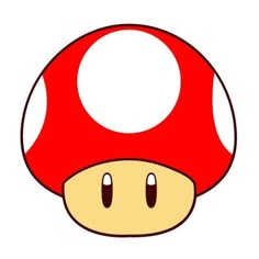 a red mushroom with white dots on it's face and eyes, sitting in front of a white background