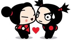 two cartoon characters kissing each other with hearts in the background and text that says, i love you