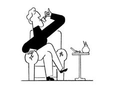 a black and white drawing of a person sitting in a chair