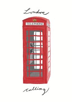 a drawing of a red phone booth with the word london written in black on it