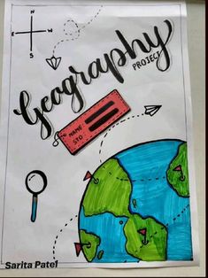 a poster with the words geography written on it and an image of a pencil drawing