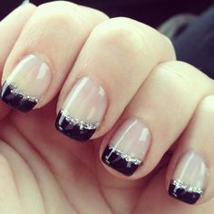 Black Tips Nail Art Yellow, French Manicure Gel, Gel Manicure Designs, Gel Manicure Colors, Gel French Manicure, Wedding Manicure, Glitter French Manicure, Elegant Manicure, Black Tips