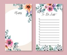 a floral notepad with flowers on the front and back side, next to an empty note