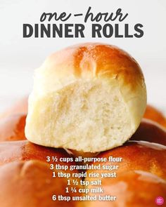 a close up of a doughnut on a table with instructions for how to make one - hour dinner rolls