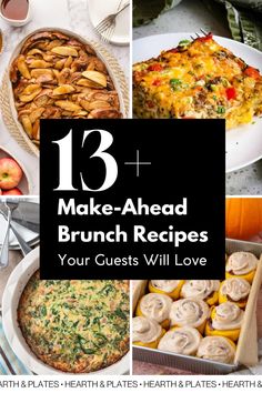 Omg! I'm looking for make ahead brunch recipes because I'm hosting a brunch next weekend for Thanksgiving, and these all look delicious. Check out this post with 13 great make ahead brunch recipe ideas if you are attending or hosting a brunch anytime soon! Brunch Sides, Brunch Desserts, Fall Brunch, Easy Brunch Recipes, Champagne Brunch, Healthy Brunch, Brunch Drinks