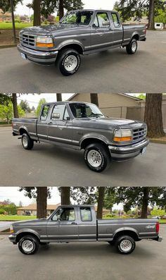 three pictures of the same truck in different positions