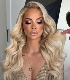 make up Full Glam Makeup Blonde Hair, Pageant Makeup For Blondes, Birthday Makeup Ideas, Pageant Hair And Makeup, Bridal Waves, Bride Hair Down, Pageant Makeup