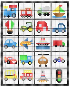 a cross stitch pattern with cars and trucks