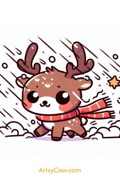 a drawing of a reindeer wearing a scarf