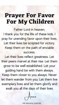 a prayer card with the words, prayer for my children