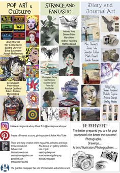 a poster with pictures and words about art