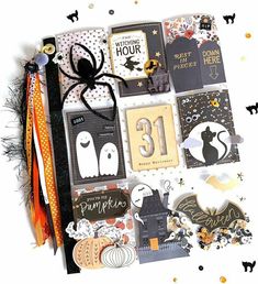 an assortment of halloween cards and decorations