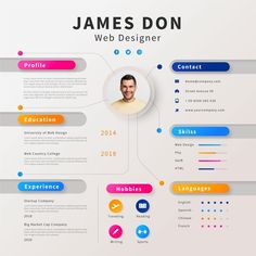 a professional resume template with colorful elements