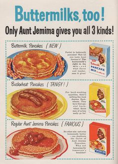 an advertisement for buttermilks from the 1950's shows different types of pancakes