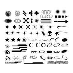 an assortment of different shapes and sizes of arrows, stars, circles, and lines