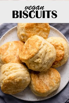 vegan biscuits on a plate with text overlay