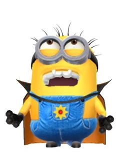 a cartoon minion with glasses and a cape on it's head, standing in front of a white background