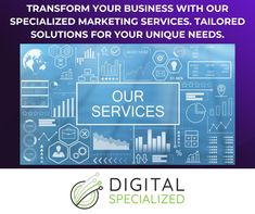 a blue background with the words, transform your business with our specialized marketing services tailored for your unique needs