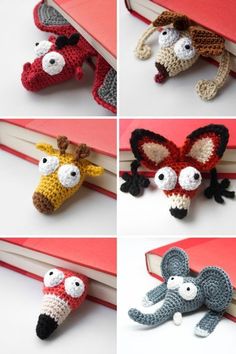 crocheted animal bookmarks made to look like books