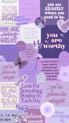 a collage of words and pictures with butterflies on them that say you are worth