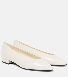 Rebecca leather ballet flats in white - Loro Piana | Mytheresa Loro Piana Shoes, Slingback Flats, Brown Flats, Leather Moccasins, Pointed Toe Shoes, Evening Shoes, Pointed Toe Flats, Light White, Leather Ballet Flats