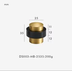 an image of a black and gold knob on a white background with the measurements for each knob