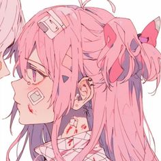 two anime characters with pink hair and piercings