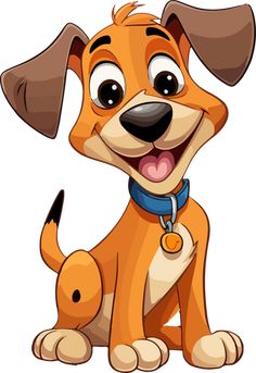 a cartoon dog sitting down and smiling