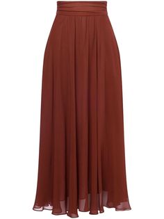 Philosophy Di Lorenzo Serafini Midi Full Skirt - Farfetch Bronze Satin Skirt, Brown Flares, Full Midi Skirt, Brown Skirt, Wardrobe Edit, Yoko London, Lorenzo Serafini, Brown Skirts, Deep Brown