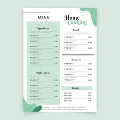 a green and white restaurant menu