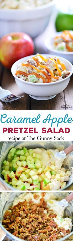 an image of caramel apple pretzel salad recipe