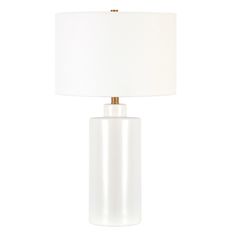 a table lamp with a white shade on it