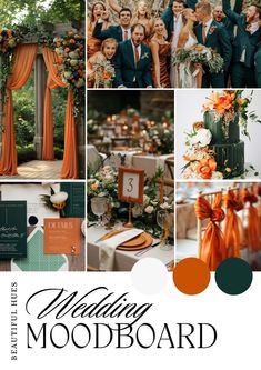 an orange and green wedding mood board