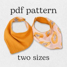 two bandanas with different designs on them and the words, pdf pattern two sizes