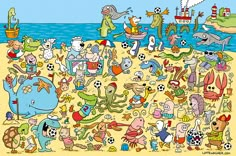 an image of cartoon animals playing on the beach