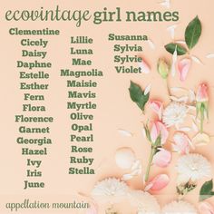 a poster with flowers and names on it