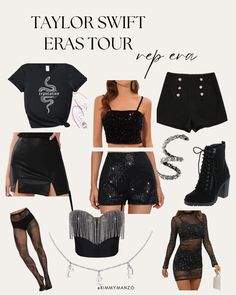 taylor swift era tour outfit guide for the upcoming year's fashion show, including short shorts and crop tops