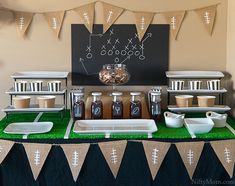 a football themed party with food and snacks