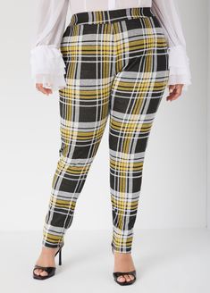 These chic leggings feature a timeless plaid pattern in a stretch-knit fabric that moves with you for all-day comfort. The high-rise waist accentuates your figure, while the elasticized waistband ensures a snug, flattering fit. Designed for ease, these pull-on leggings are perfect for effortless styling. Black Dress Work, Plaid Leggings, Pants For Work, Red Holiday Dress, Leggings Plus Size, Plus Size Work, Pants Plus Size, Stretchy Pants, Knit Leggings