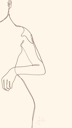 a line drawing of a woman's torso and arm, with one hand on her hip