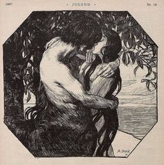 an illustration of a man and woman embracing each other