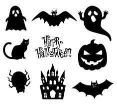 black and white silhouettes of halloween decorations