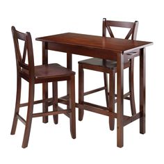 Winsome Wood Sally 3-Piece Breakfast Table Set with 2 V-Back Stool 94364-WINSOMEWOOD Breakfast Table Set, Kitchen Brown, Breakfast Table Setting, Set Meja Makan, Breakfast Nooks, Kursi Bar, Island Table, High Top Tables, Kitchen Island Table