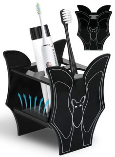 the toothbrush holder is designed to look like a bat