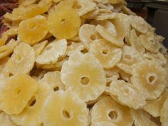 close up view of dried fruit and other food items on display in store window case